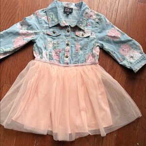 Lilt Floral Denim Jacket with Peach Tulle Skirt